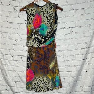 Etro Brown Black Pink Floral Sleeveless Dress Size EU 40